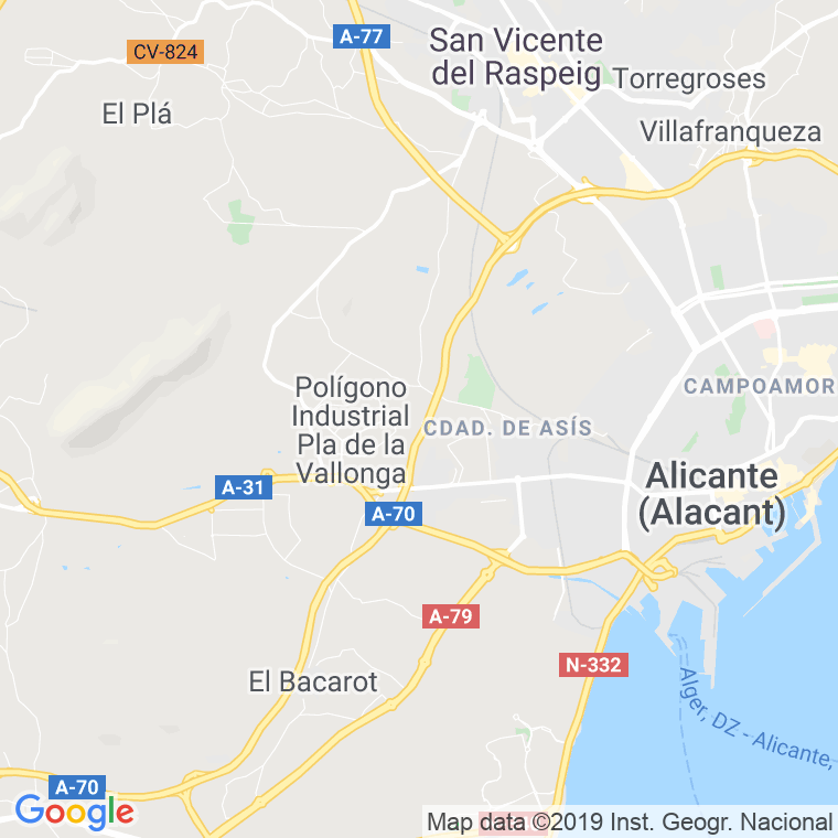 Código Postal calle Alicante-madrid, Del Km. 405 Al 408, Margen Derecho, carretera en Alacant/Alicante