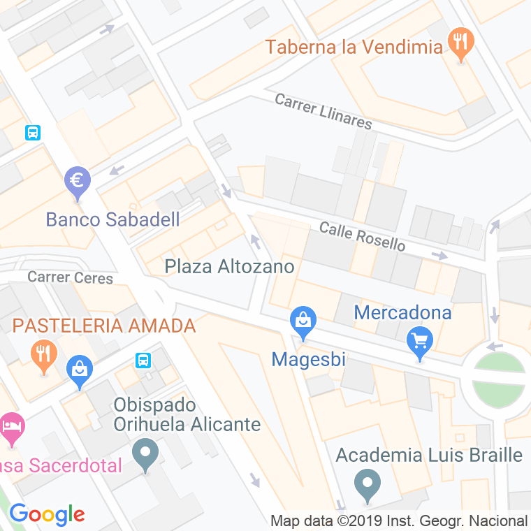Código Postal calle Altozano, plaza en Alacant/Alicante