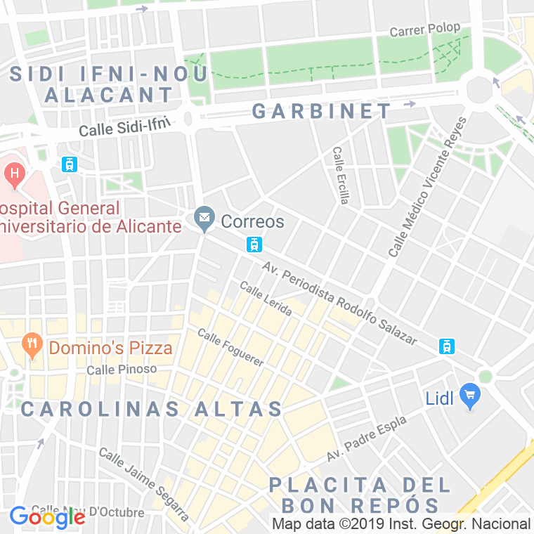 Código Postal calle Periodista Rodolfo Salazar, avenida (Pares Del 46 Al Final) en Alacant/Alicante
