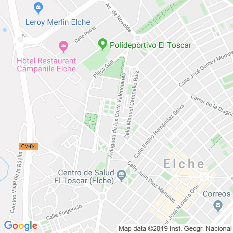 Código Postal calle Cortes Valencianas, avenida en Elx/Elche