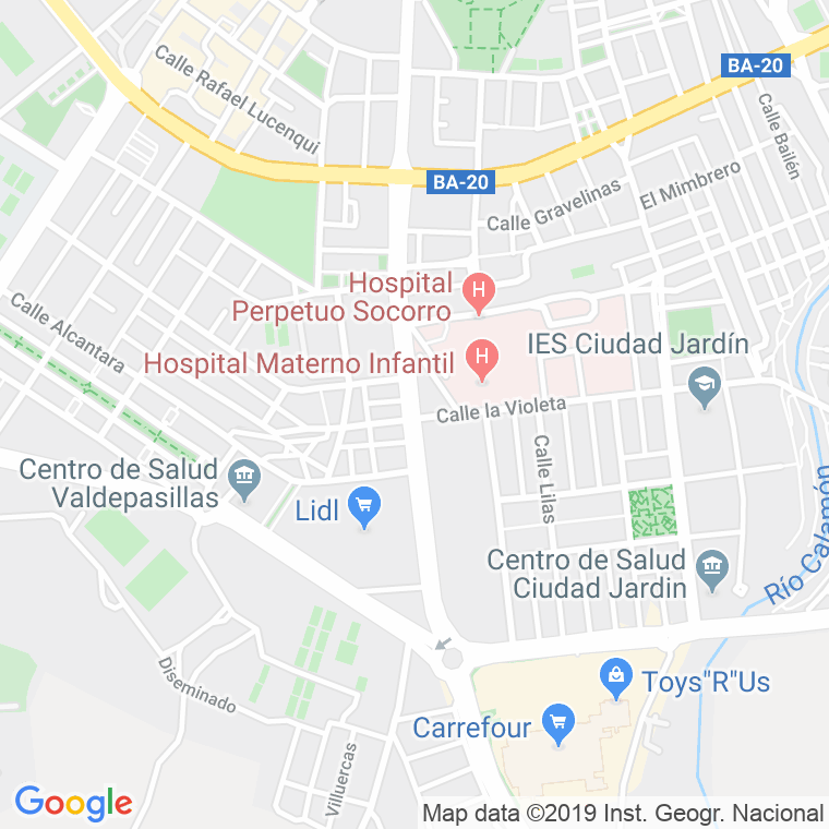 Código Postal calle Damian Tellez Lafuente en Badajoz