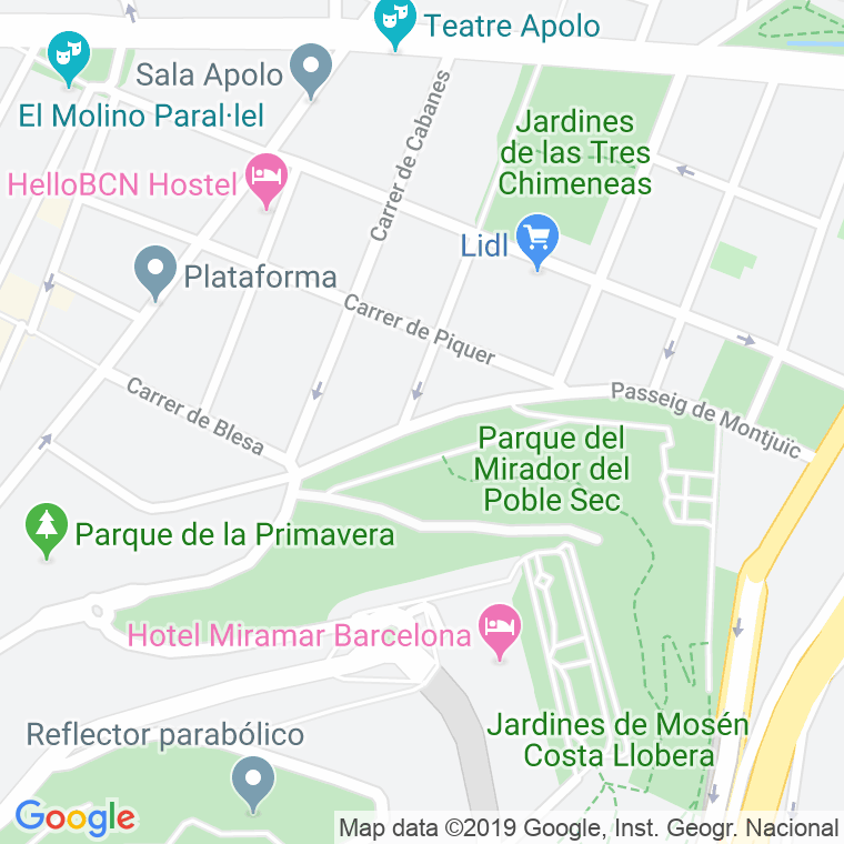 Código Postal calle Montjuic, De, passeig (Impares Del 1 Al Final)  (Pares Del 2 Al Final) en Barcelona