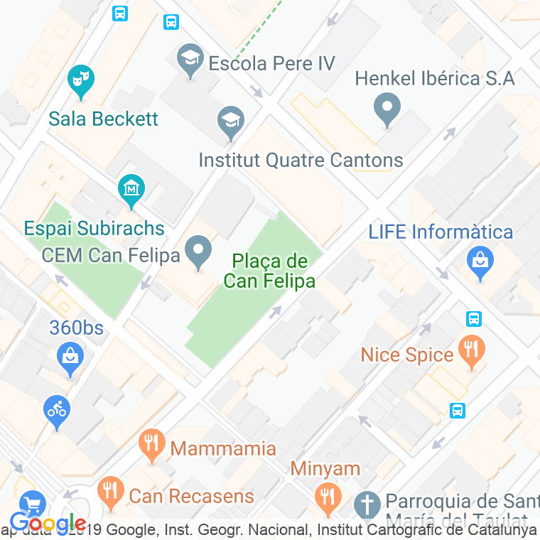 Código Postal calle Can Felipa, De, plaça en Barcelona
