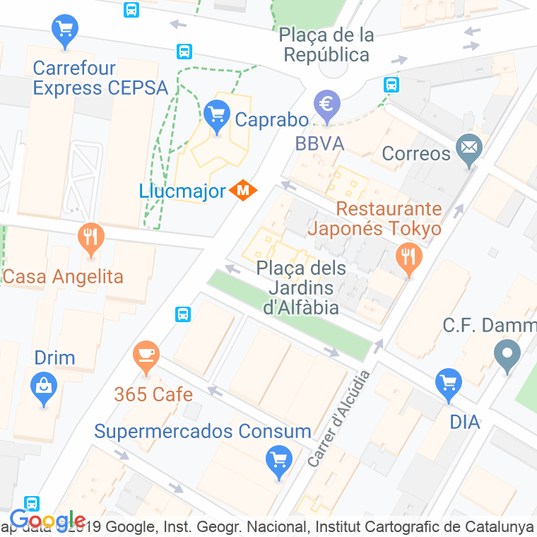Código Postal calle Jardins D'alfabia, plaça en Barcelona