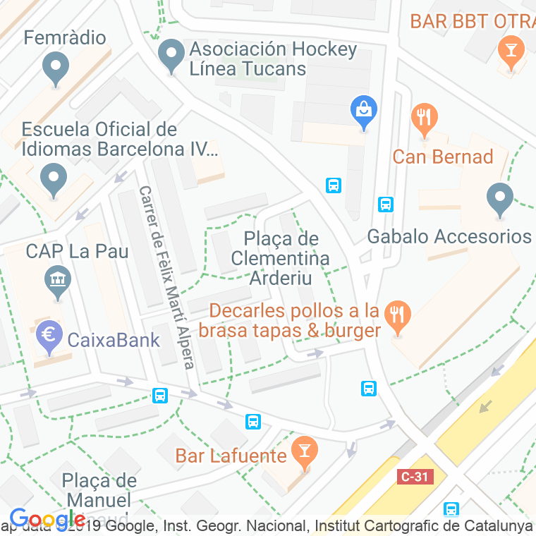 Código Postal calle Clementina Arderiu, plaça en Barcelona