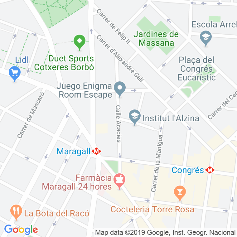 Código Postal calle Acacies en Barcelona