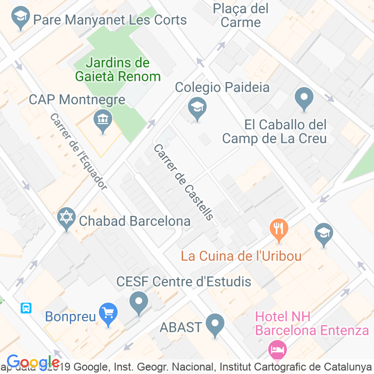 Código Postal calle Castells, De, passatge en Barcelona