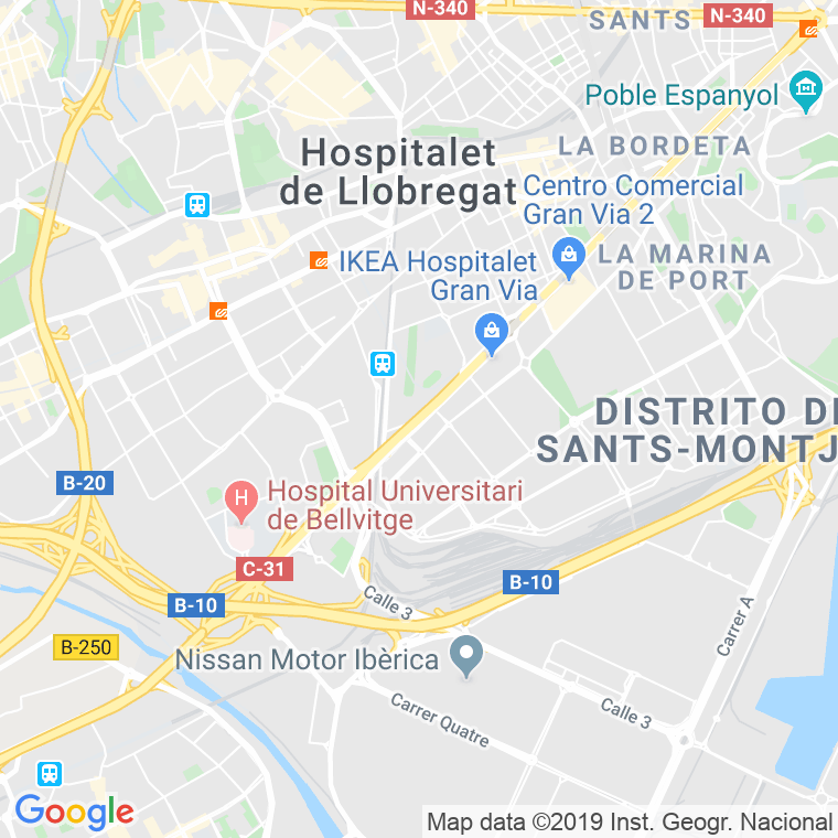 Código Postal calle Gran Via, avinguda (Pares Del 2 Al 110) en Hospitalet de Llobregat,l'