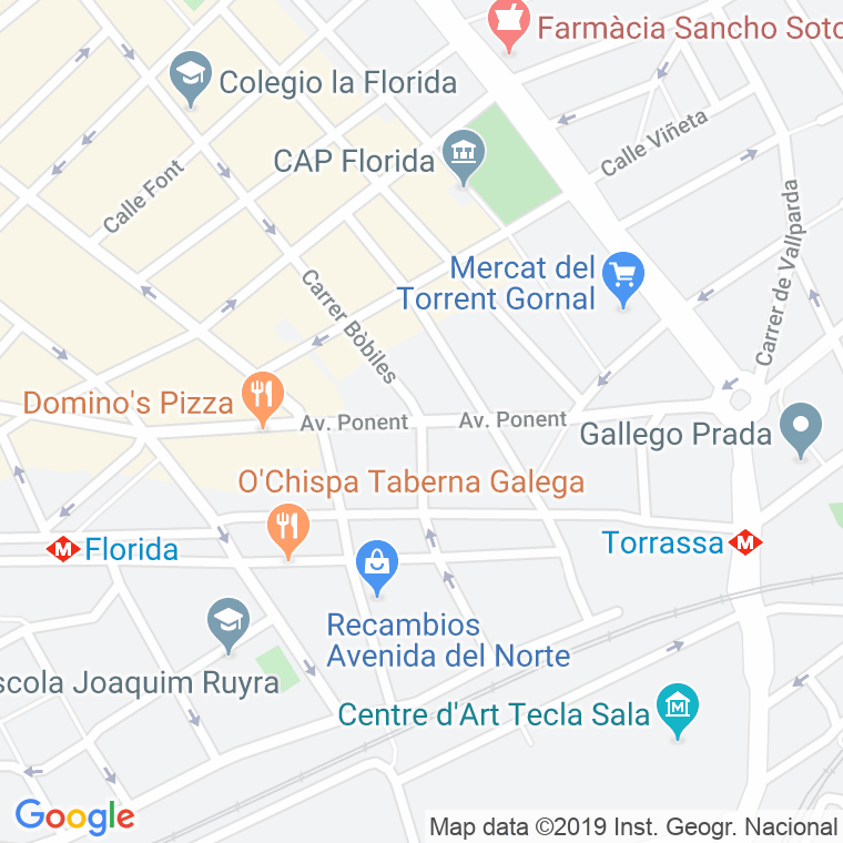 Código Postal calle Ponent, avinguda en Hospitalet de Llobregat,l'