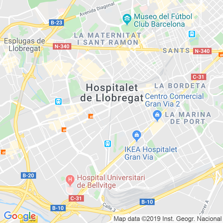 Código Postal calle Carrilet, avinguda (Impares Del 161 Al Final) en Hospitalet de Llobregat,l'