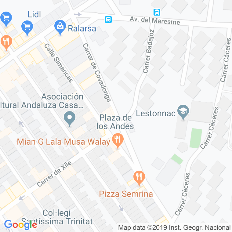 Código Postal calle Andes, plaça en Badalona