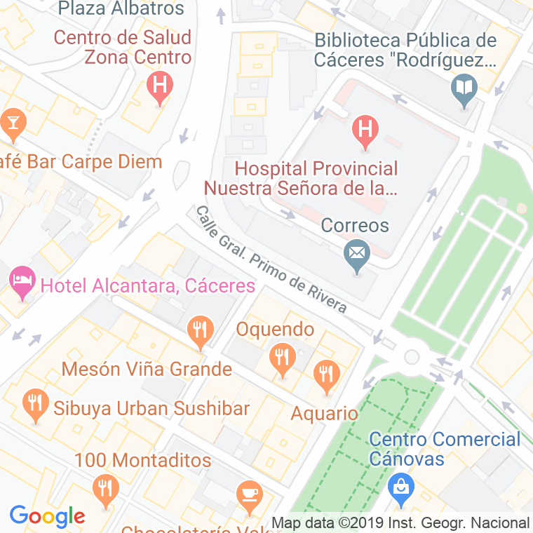 Código Postal calle General Primo De Rivera en Cáceres