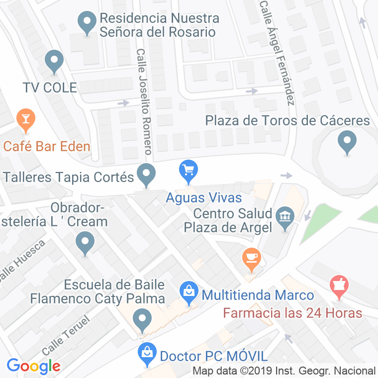 Código Postal calle Aguas Vivas en Cáceres