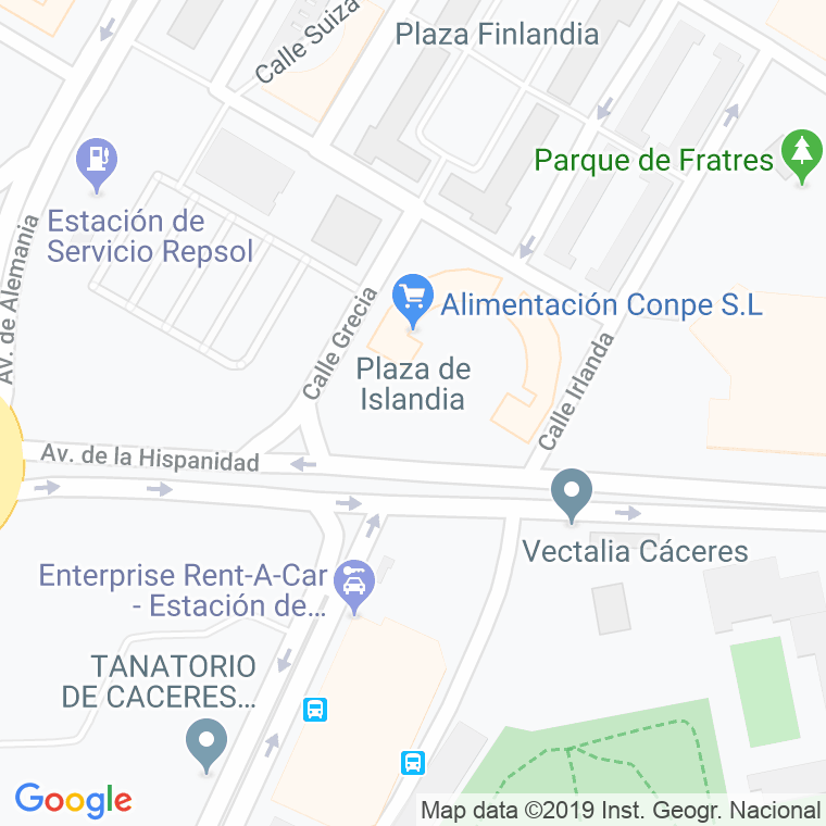 Código Postal calle Islandia, plaza en Cáceres