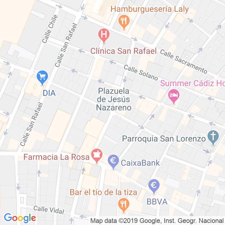 Código Postal calle Jesus Nazareno, plaza en Cádiz