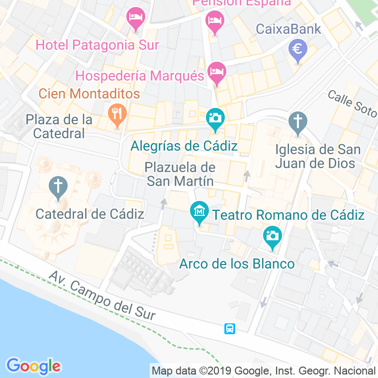 Código Postal calle San Martin, plaza en Cádiz