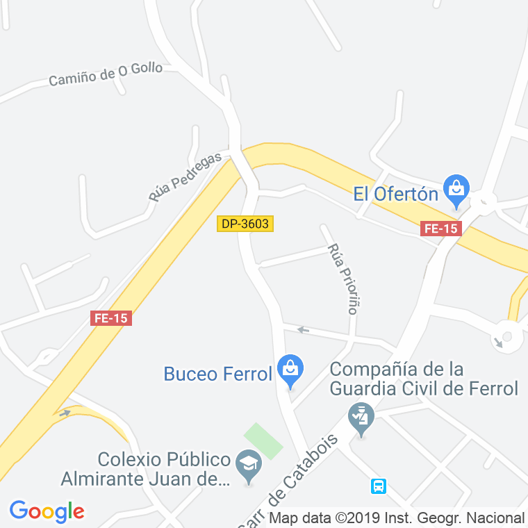 Código Postal calle Prioriño, travesa en Ferrol