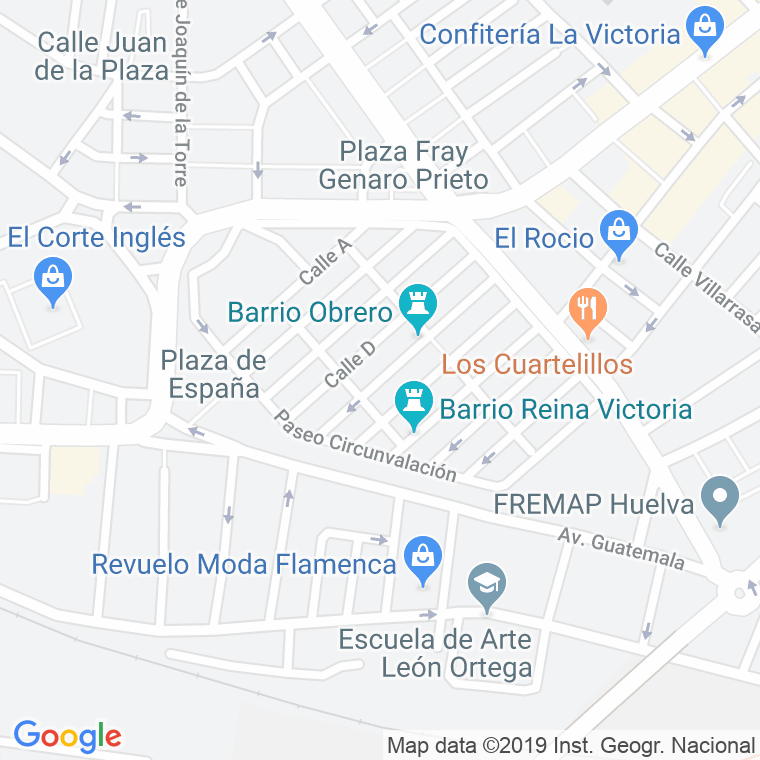 Código Postal calle Barrio Reina Victoria, De La "A" A La "J" en Huelva
