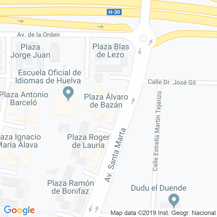 Código Postal calle Alvaro De Bazan, plaza en Huelva