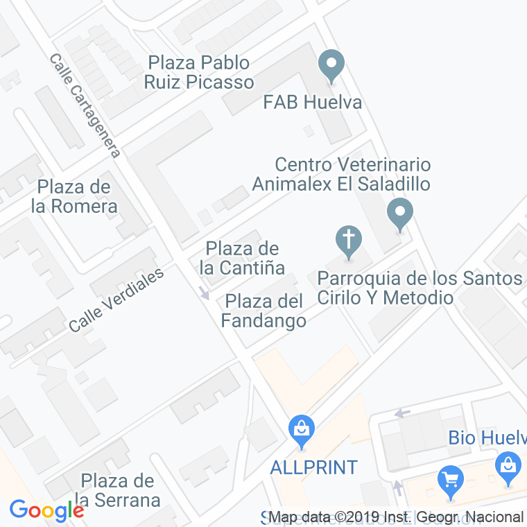Código Postal calle Cantiña, plaza en Huelva