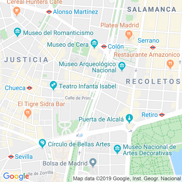 Código Postal calle Recoletos, paseo (Impares Del 1 Al Final) en Madrid