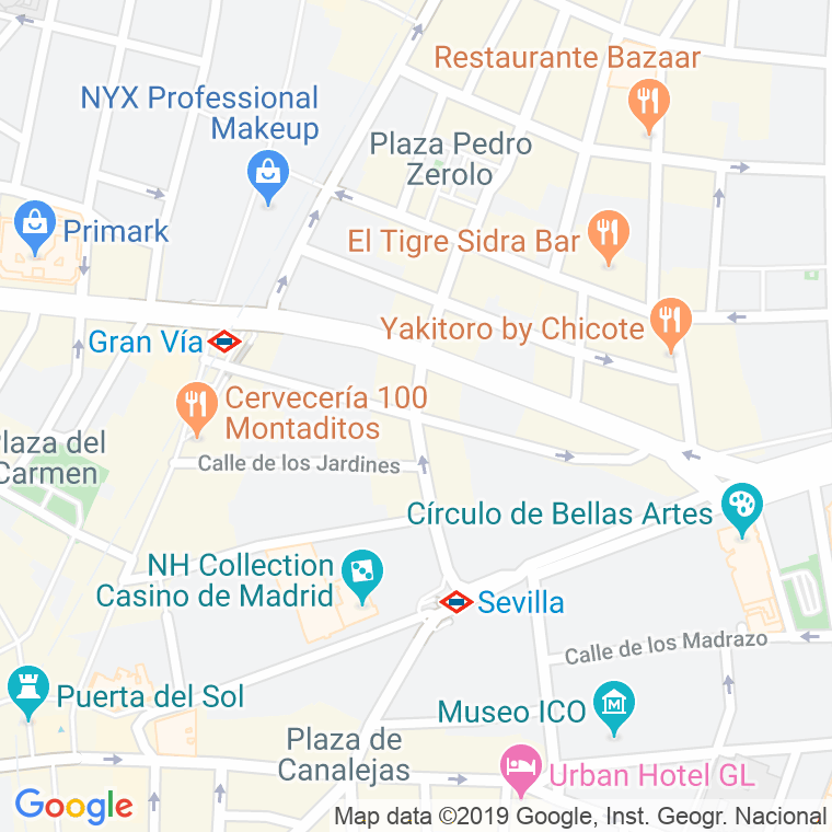 Código Postal calle Caballero De Gracia en Madrid