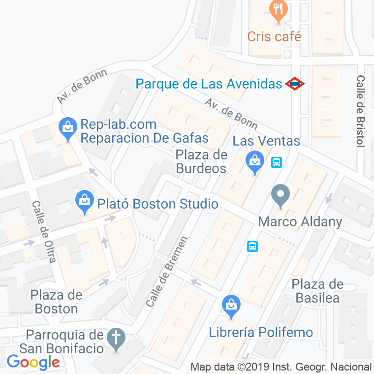 Código Postal calle Burdeos, plaza en Madrid