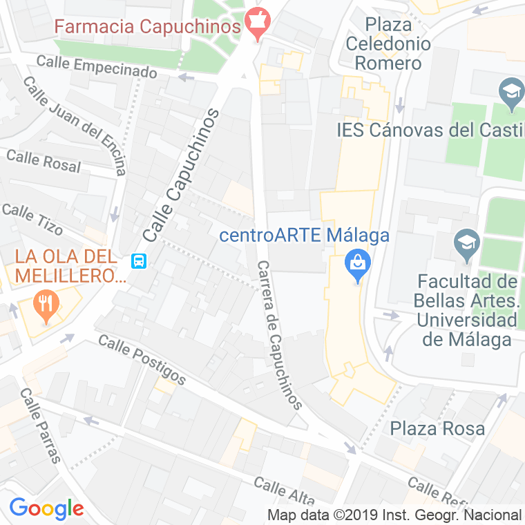 Código Postal calle Capuchinos, carrera (Impares Del 1 Al Final)  (Pares Del 2 Al Final) en Málaga