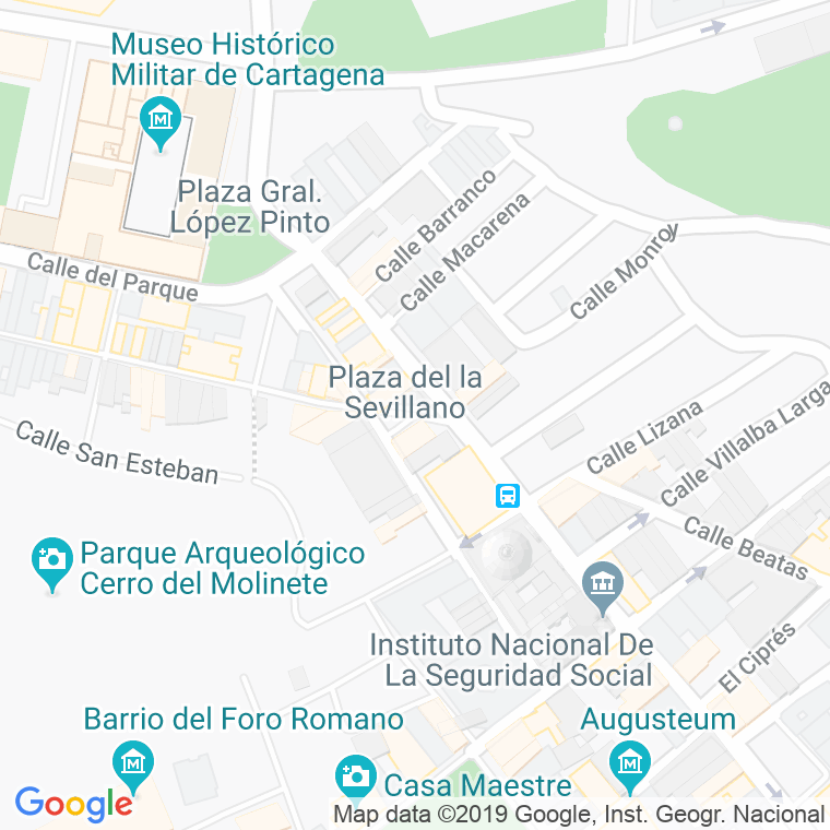 Código Postal calle Sevillano, plaza en Cartagena