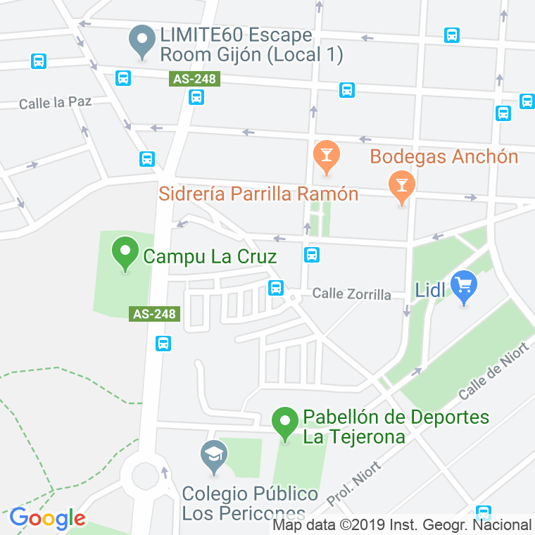 Código Postal calle Tejerona, Del Patronato, viviendas en Gijón