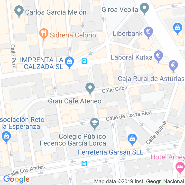 Código Postal calle Ateneo Obrero De La Calzada en Gijón