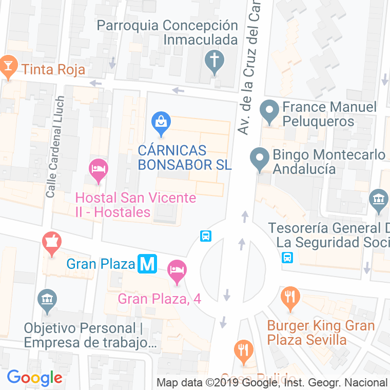 Código Postal calle Gran Plaza, Comercial, pasaje en Sevilla