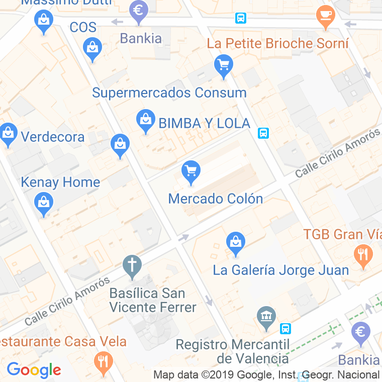 Código Postal calle Colon, mercado en Valencia