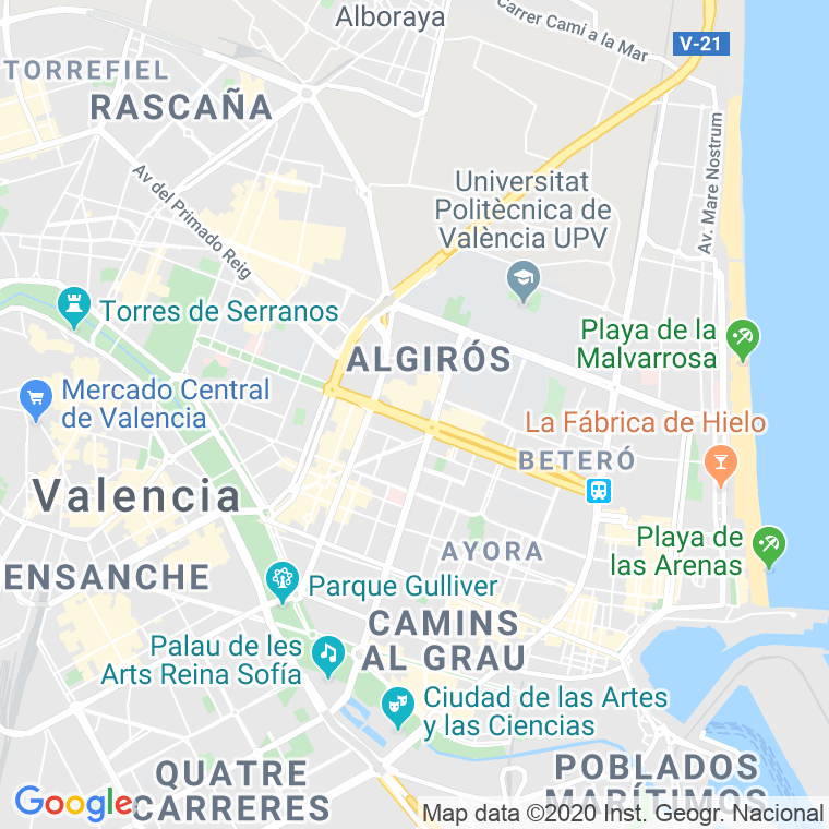 Código Postal calle Mar, Al, paseo (Impares Del 87 Al 191)  (Pares Del 114 Al 212) en Valencia