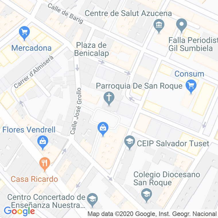Código Postal calle Iglesia De Benicalap, plaza en Valencia