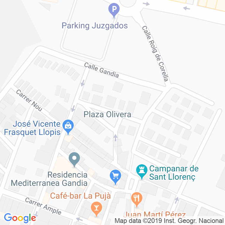 Código Postal calle Olivera (Benirredra), plaza en Gandía