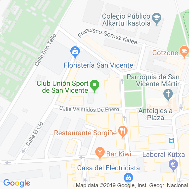 Código Postal calle Union Sport De San Vicente, enparantza en Barakaldo